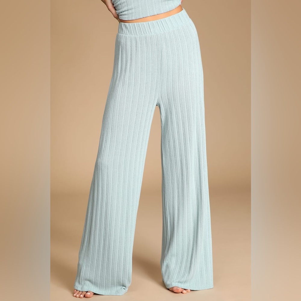 NWT Vibe Check Light Blue Ribbed Wide-Leg Lounge Pants